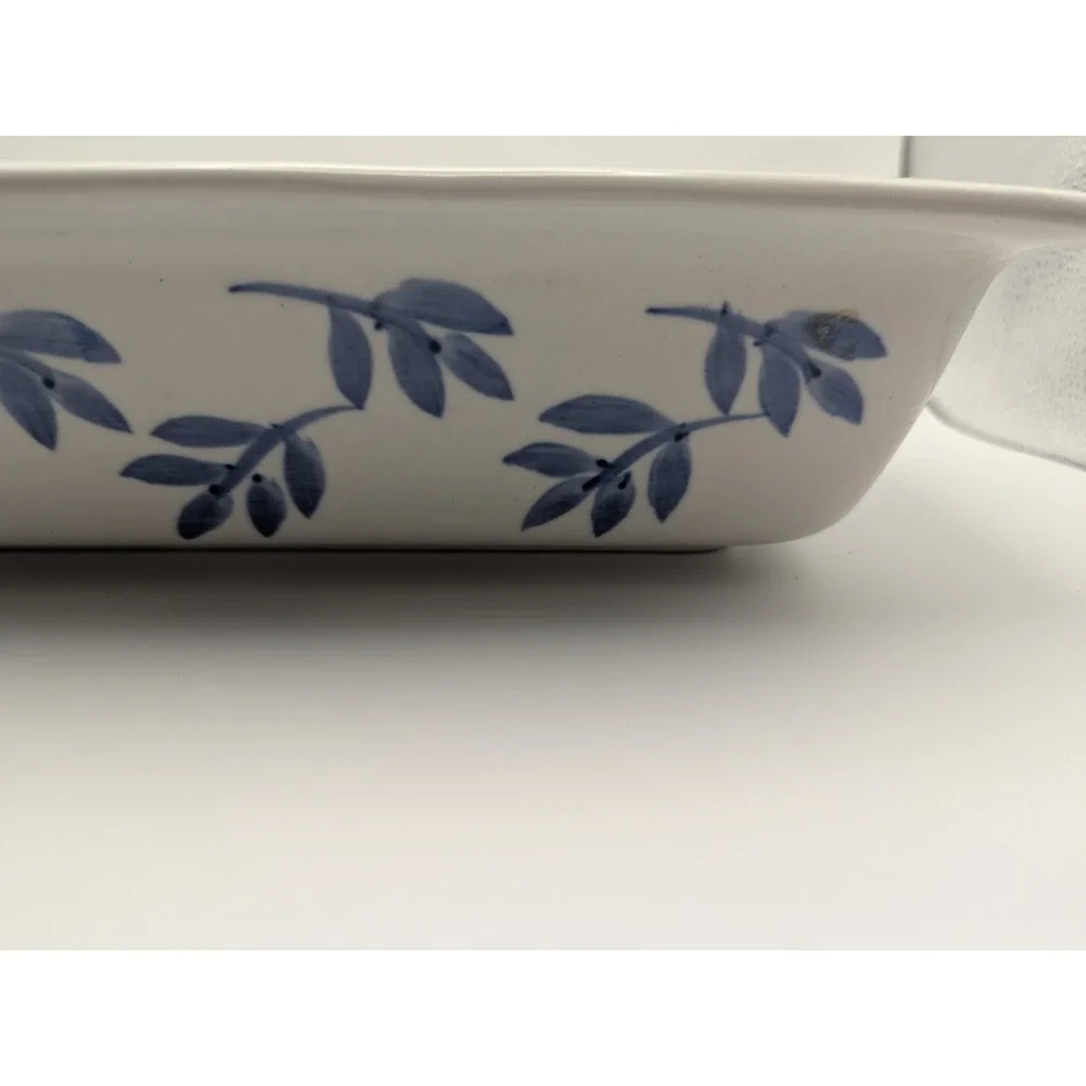 Vtg Tabletops Unlimited Over and Over Baking Dish‎ Blue Leaf 10x7